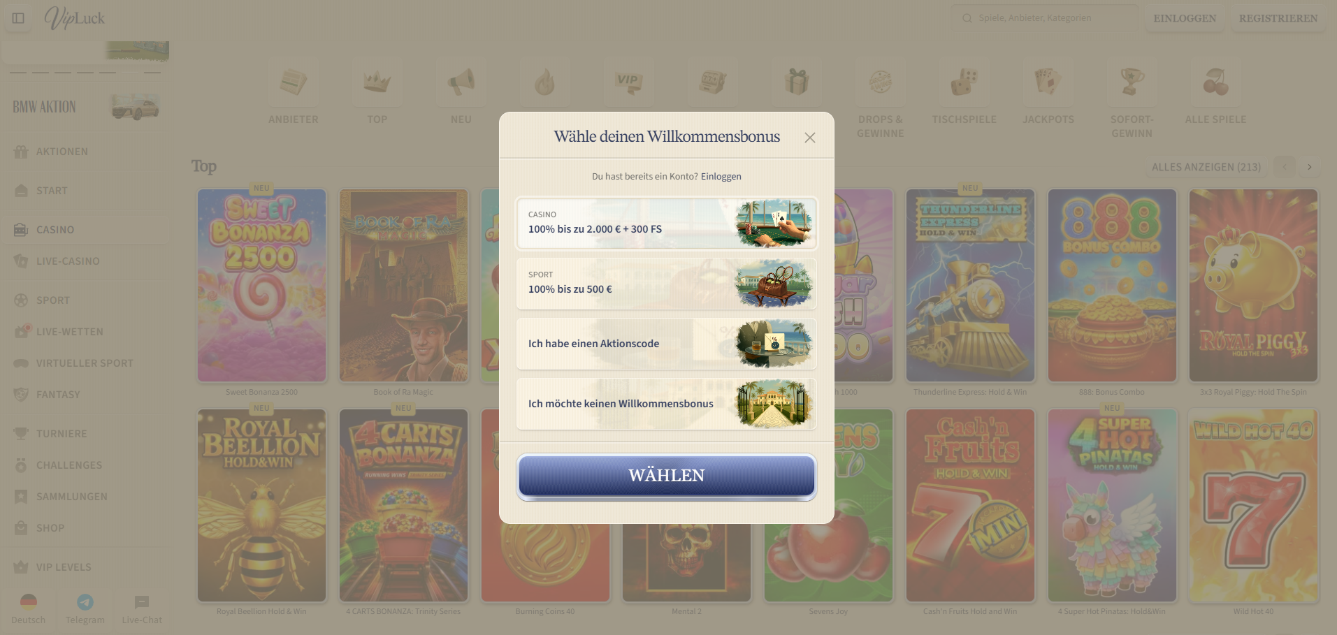 Casino Vipluck Registrierung